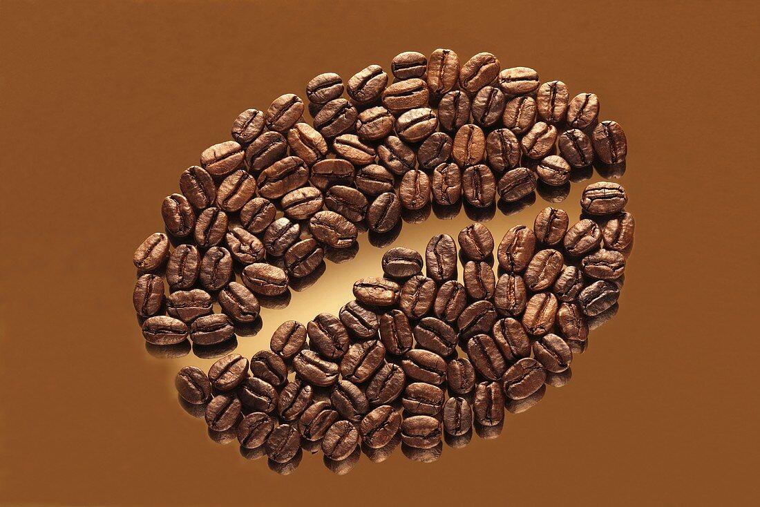 Kaffebohnen in Form einer Kaffeebohne