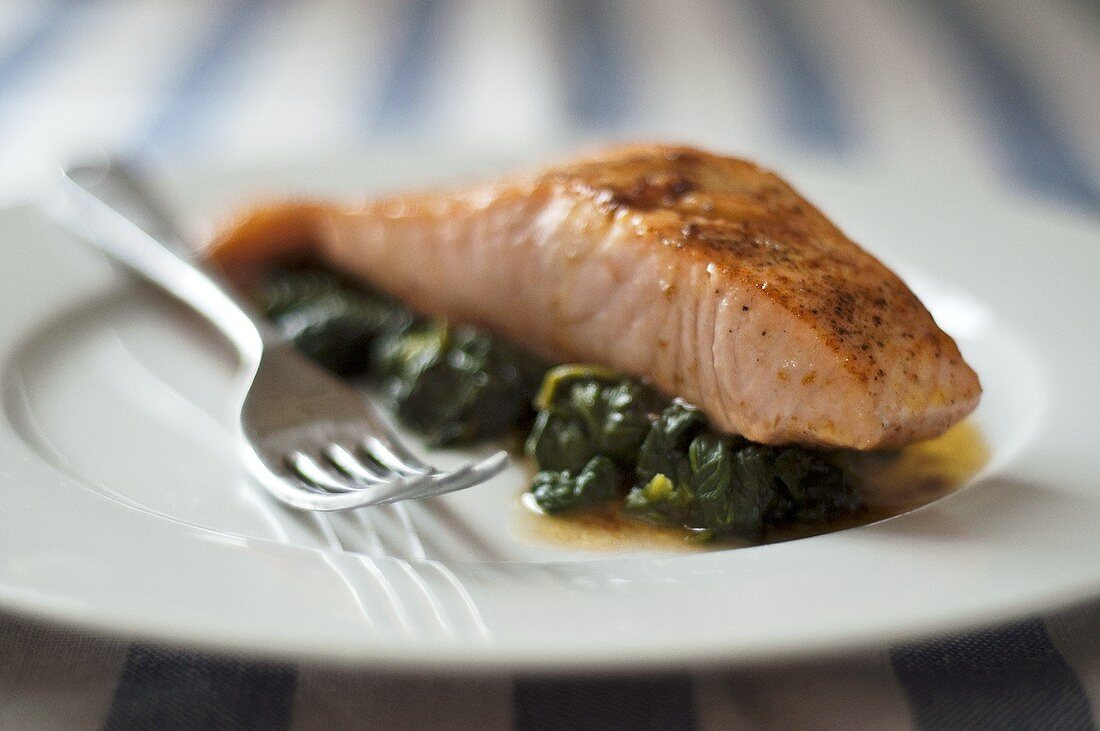 Salmon filet on spinach