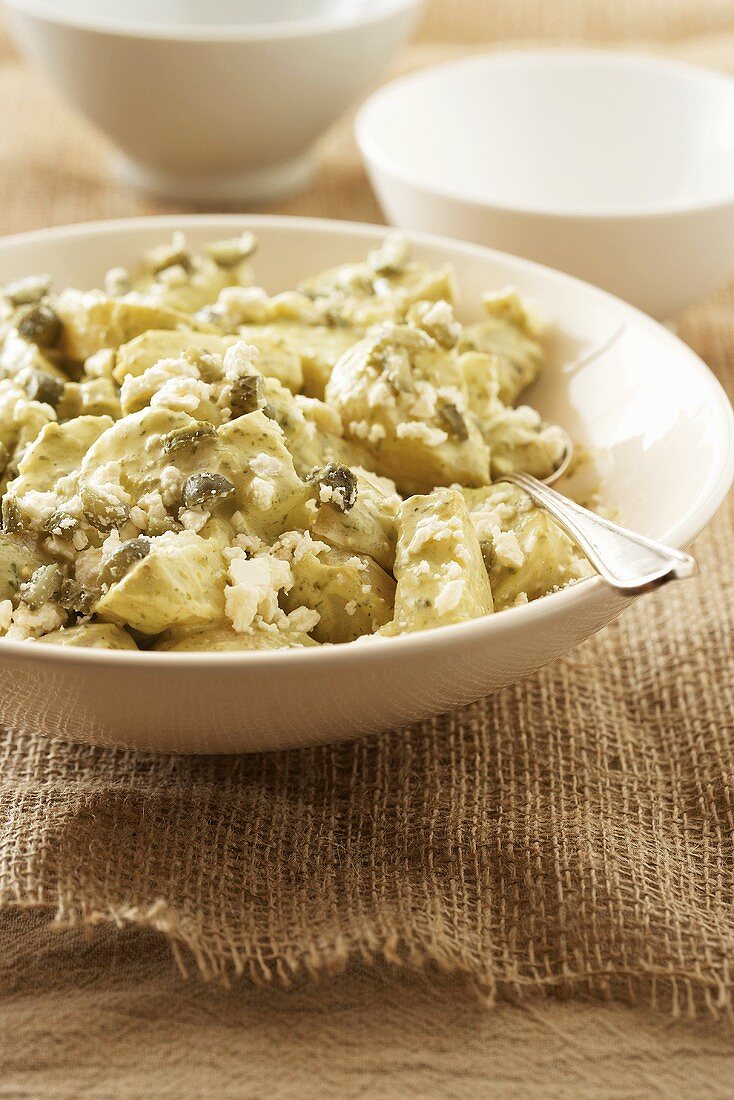 Potato salad with pesto and feta