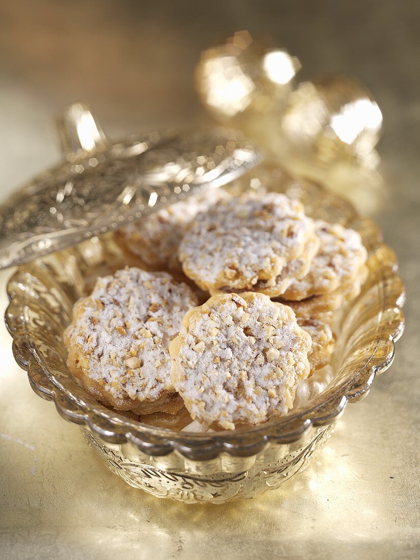 Almond cookies in a crystal bowl