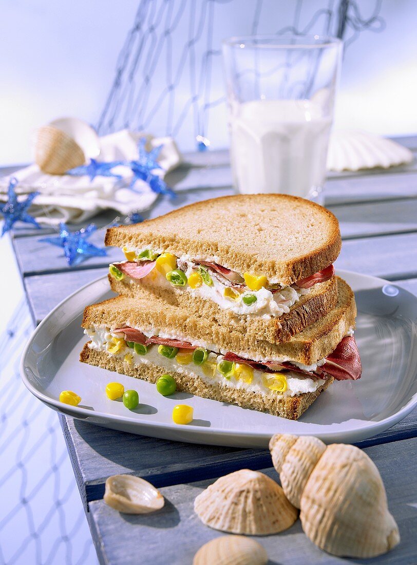 Sandwich with trout cream and vegetables