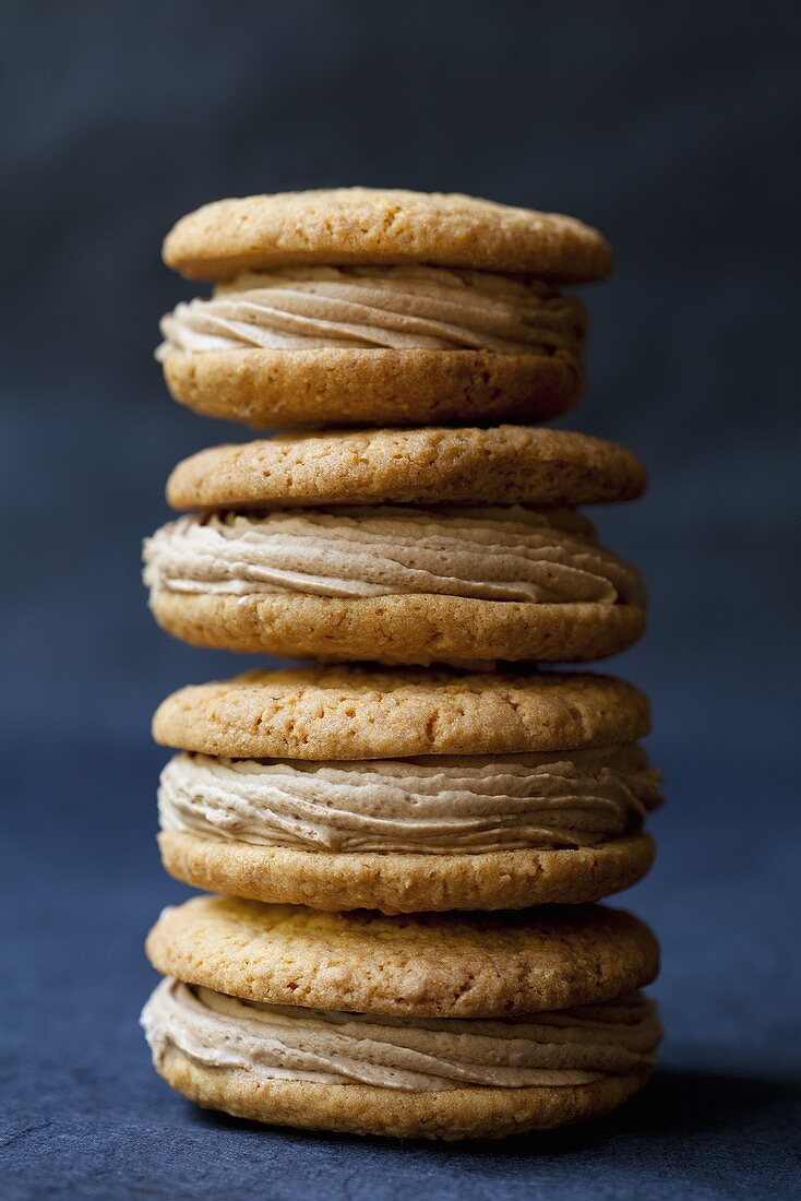 Stack of whoopie pies with nut cream filling