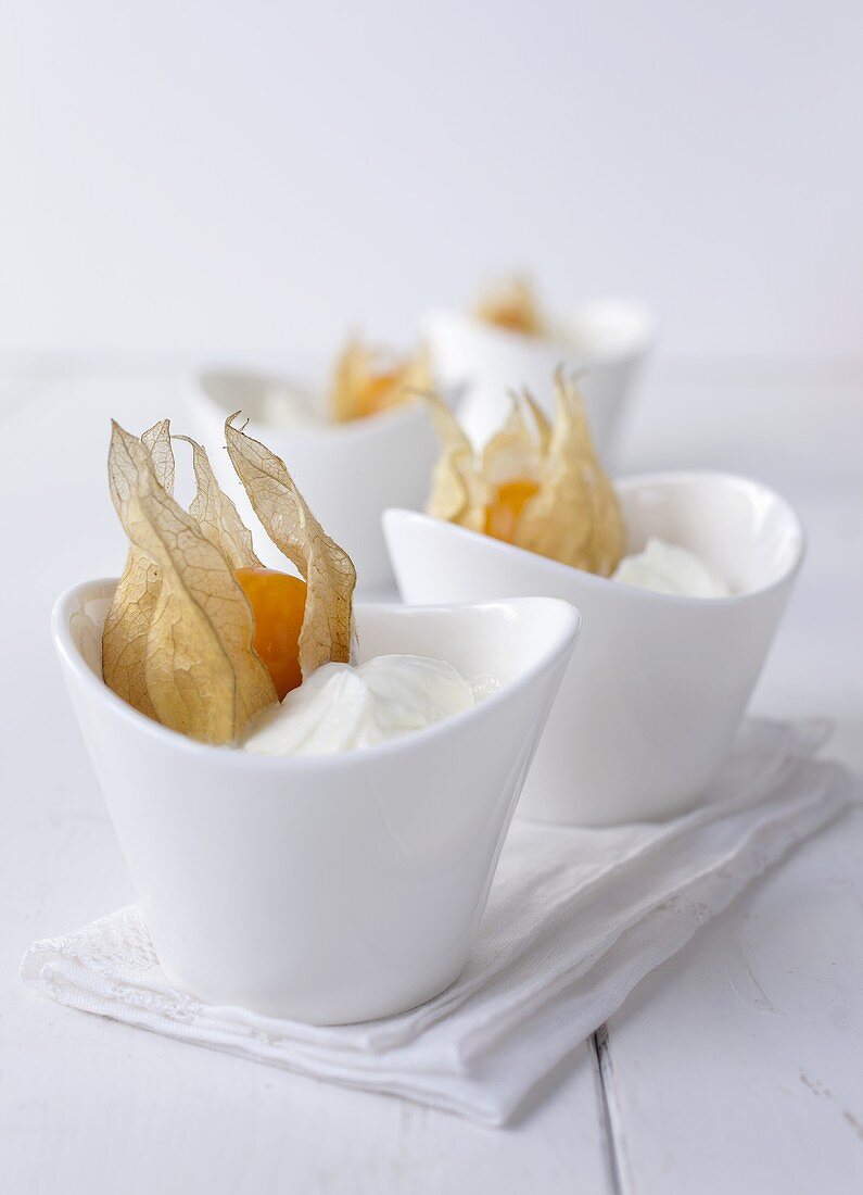 Yogurt cream with physalis decoration