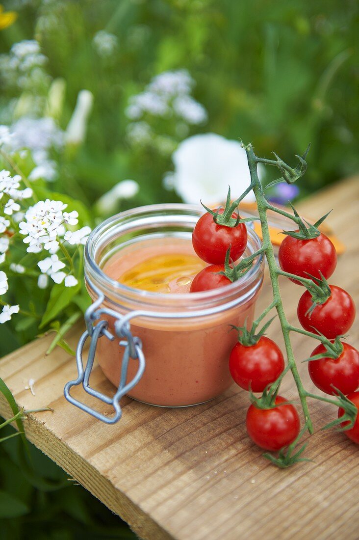 Tomato cream in a preserving jar