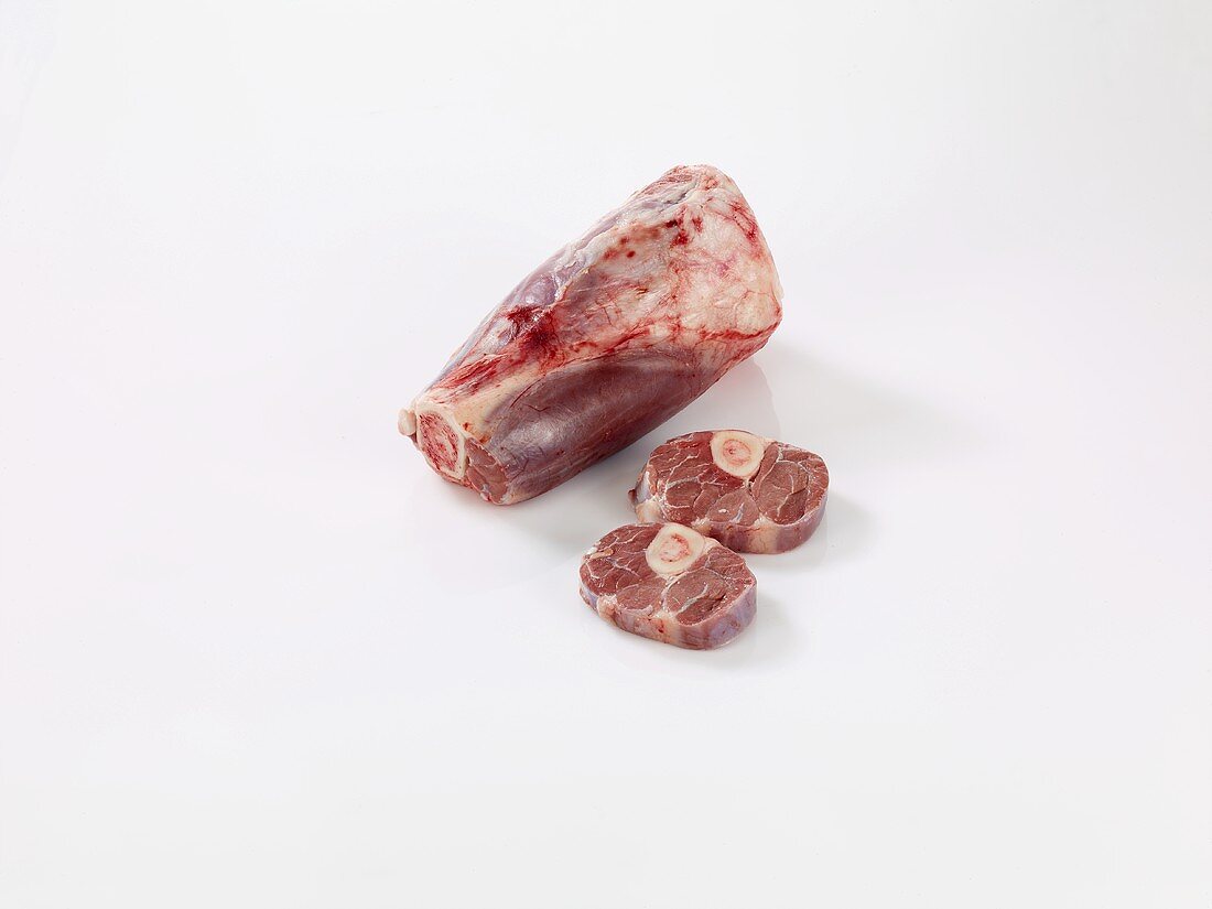 Raw knuckle of veal with two slices