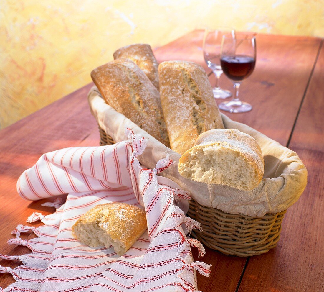 Ciabatta in a bread basket