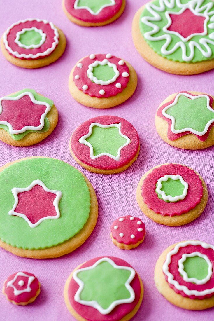 Assorted colorfully decorated Christmas cookies