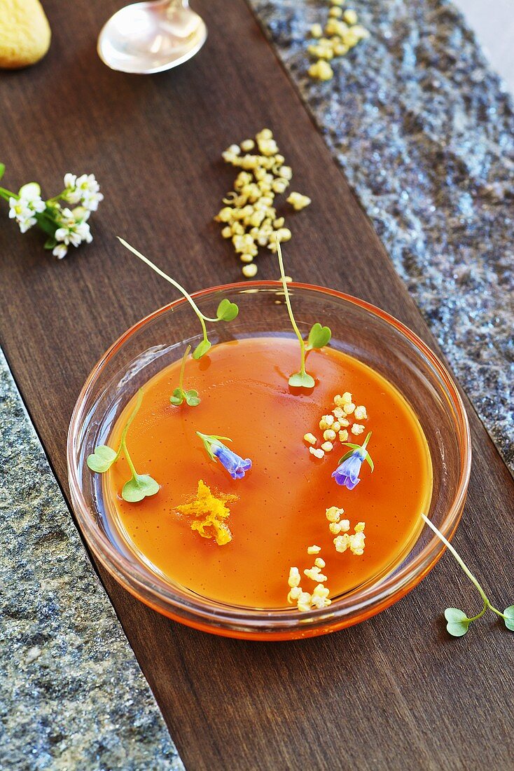 Campari-tangerine jelly in a bowl