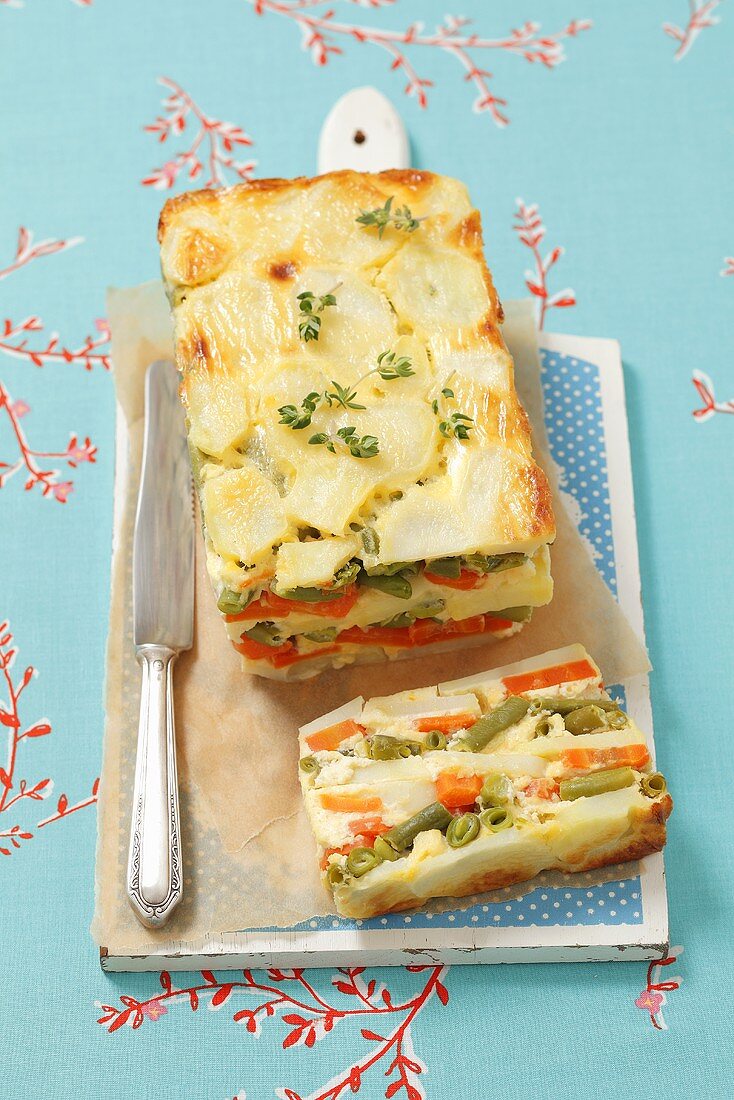 Vegetable terrine with potatoes, carrots and green beans