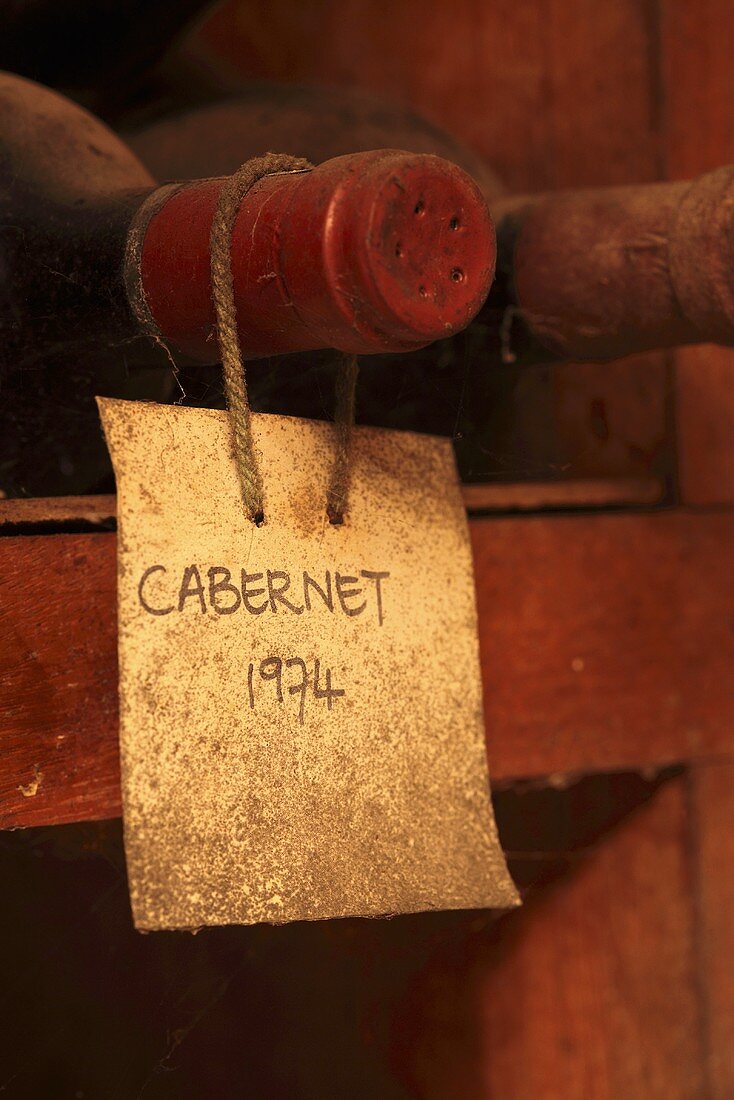 Cabernet-Flasche im Museums-Weinkeller (Kanonkop, Stellenbosch, Western Cape, SA)