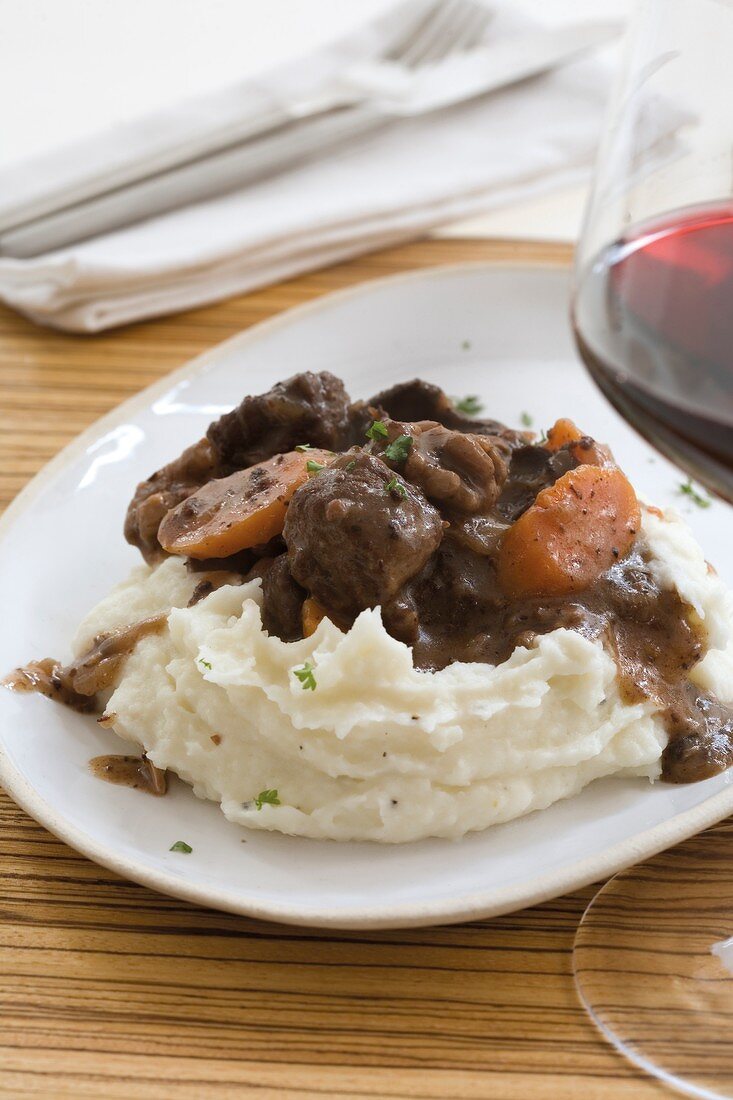Ostrich and biltong stew with mashed potatoes