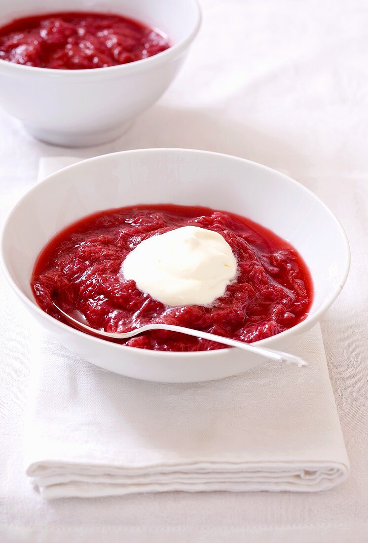 Rhubarb compote with creme fraiche