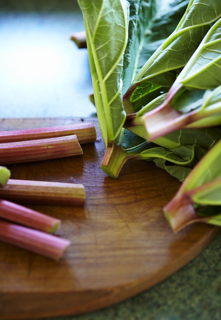 Rhubarb on a wooden board