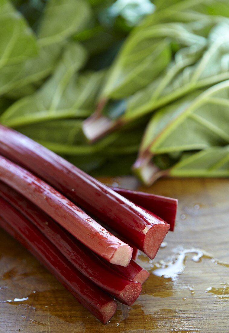 Rhubarb on chopping board