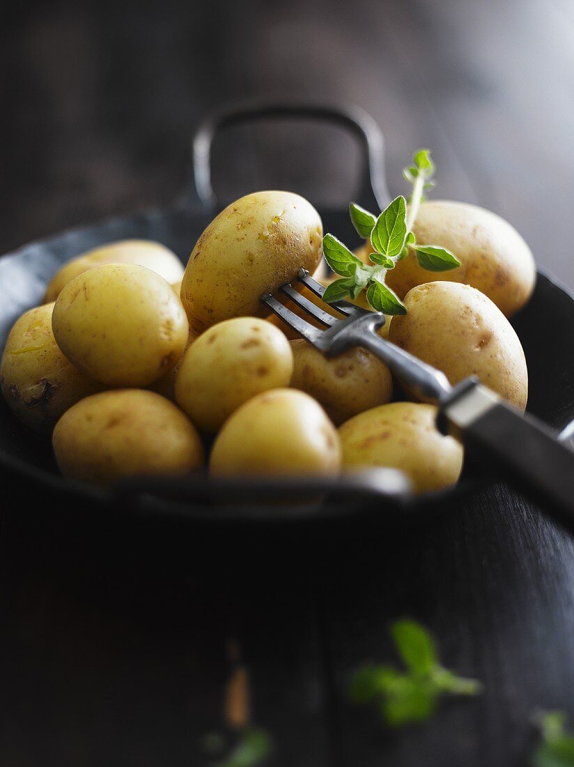 New potatoes and a fork
