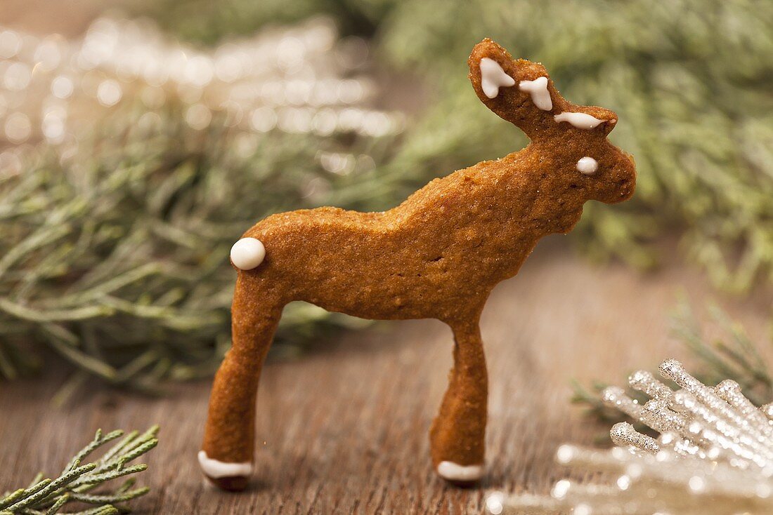 A reindeer-shaped butter biscuit