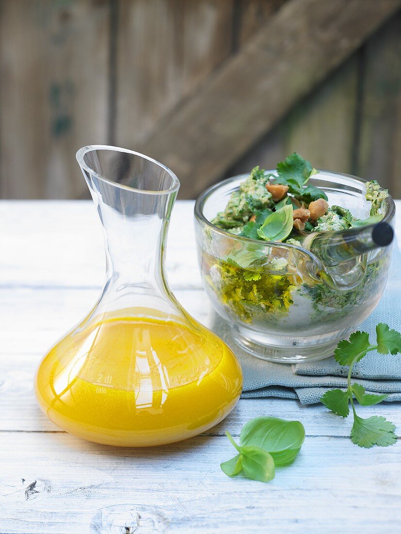 Carrot vinaigrette and coconut pesto