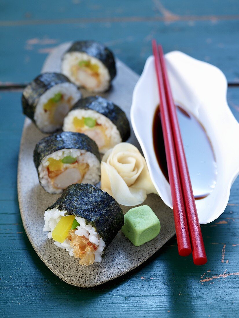 Maki sushi with prawns