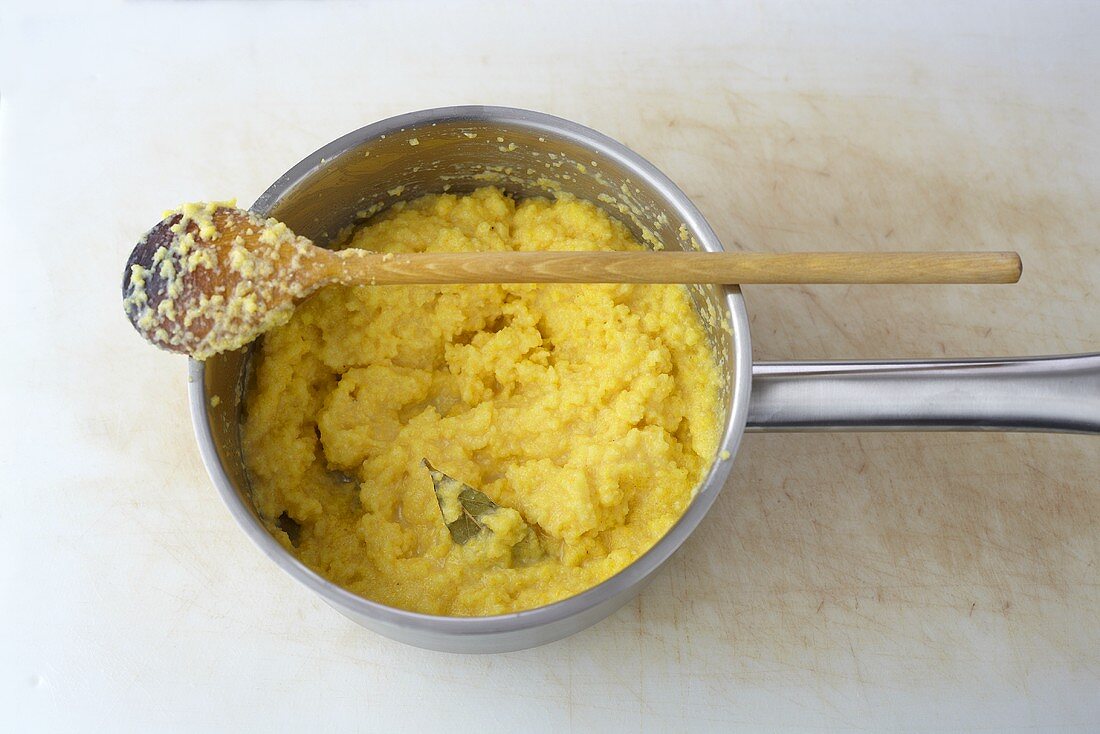 Creamy polenta in a saucepan