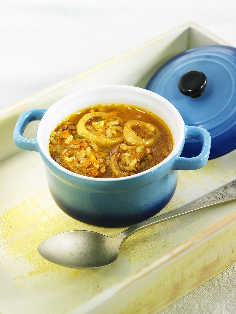 Arroz caldoso (rice stew, Spain) with squid