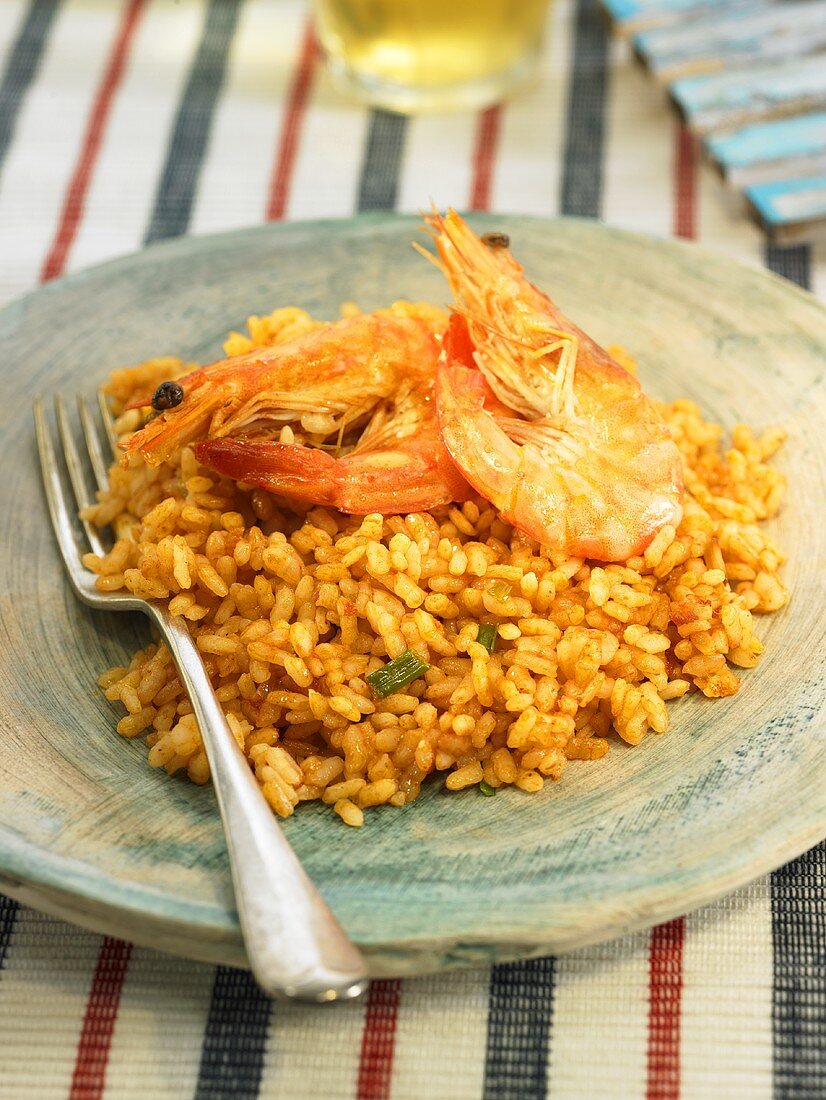 Rice with prawns and spring onions (Spain)