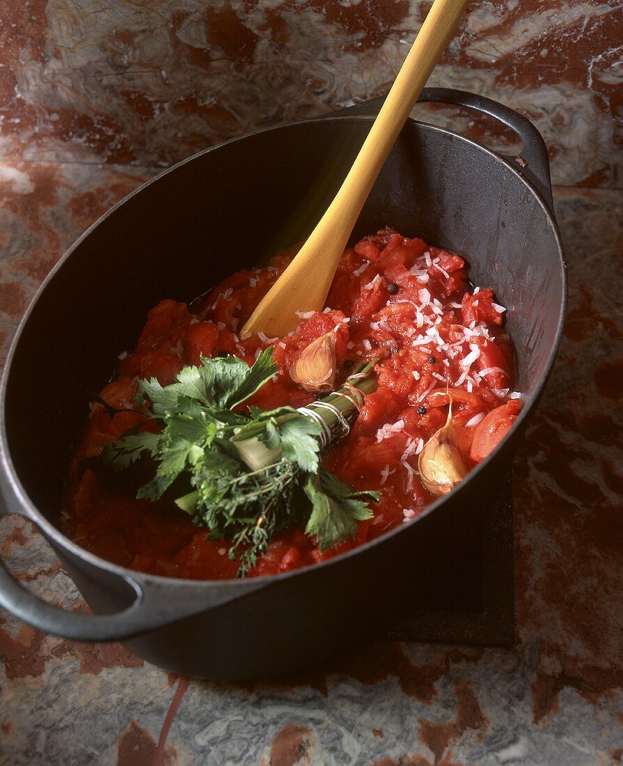 Tomato coulis in a pot