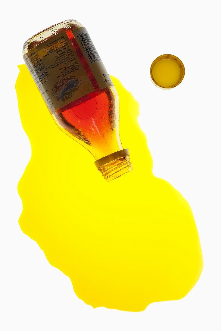 A spilt bottle of Dendé (red palm oil, Brazil)
