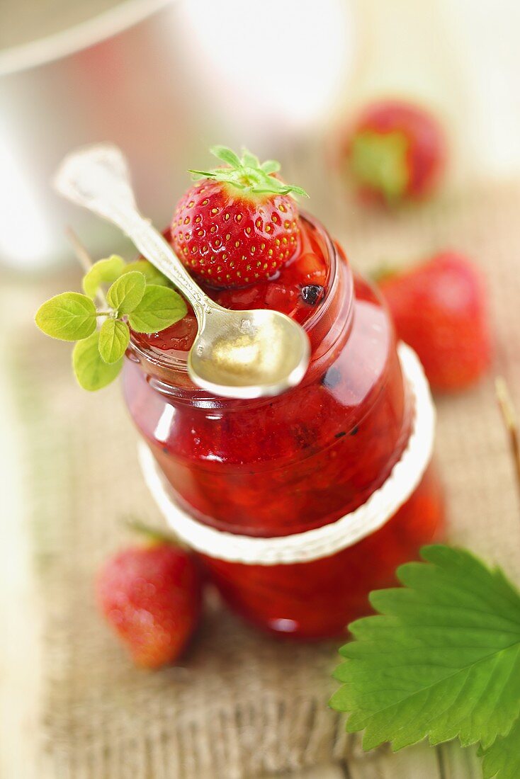 A jar of strawberry chutney