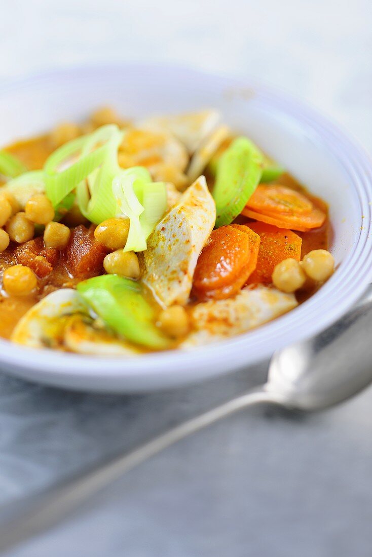 Chickpea stew with vegetables and chicken