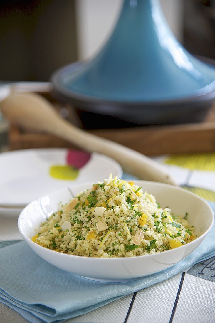 Couscous with herbs, fruit and slivered almonds