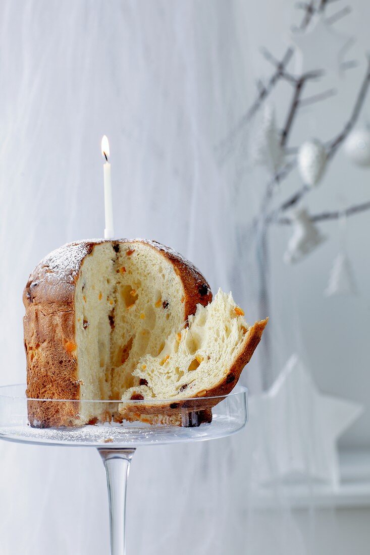 Panettone (traditional Christmas cake with candles)