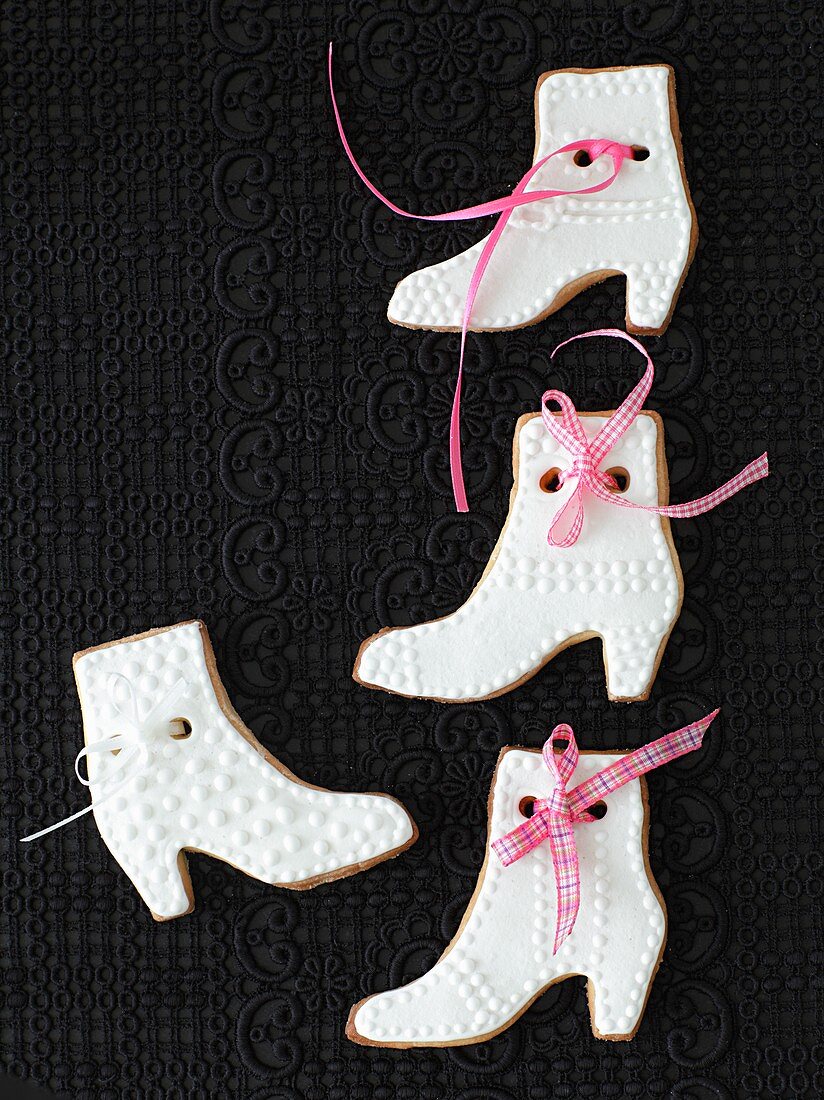 Shortbread biscuits (boots) with white icing