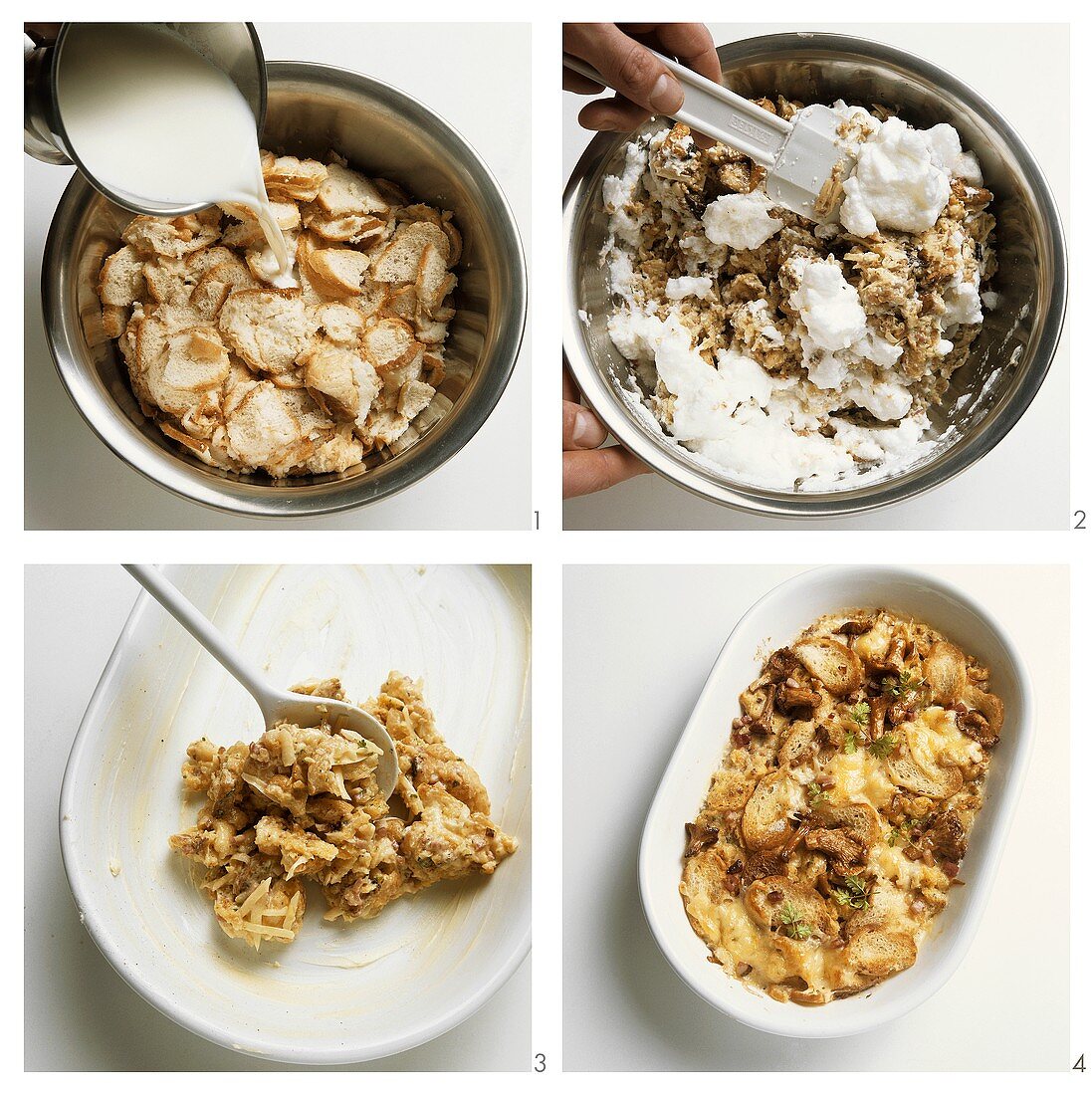 Making bread pudding with mushrooms