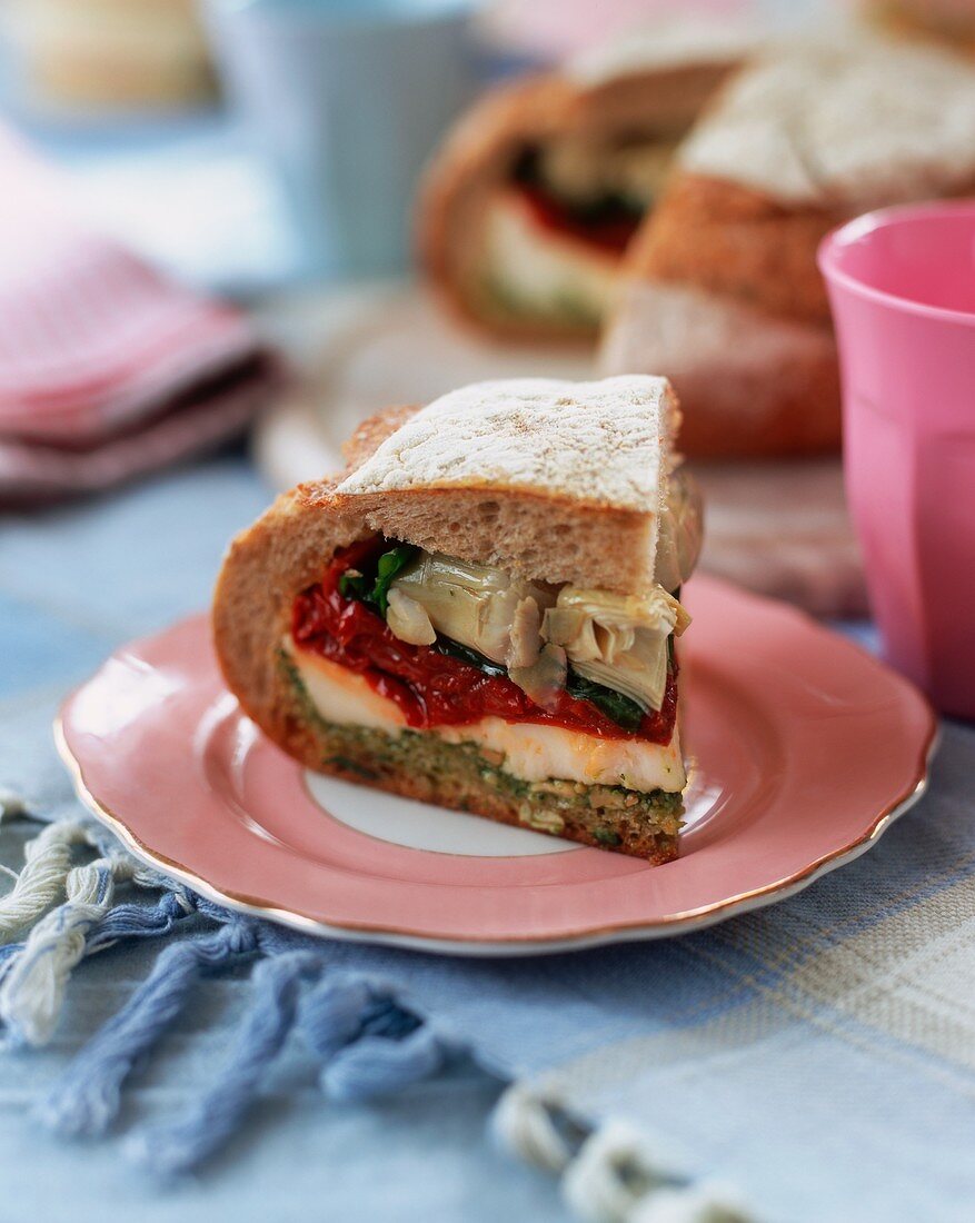 Picnic loaf stuffed with antipasti