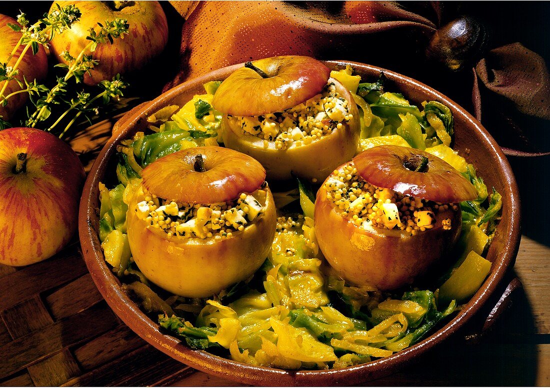 Stuffed Apples on Curry Cabbage