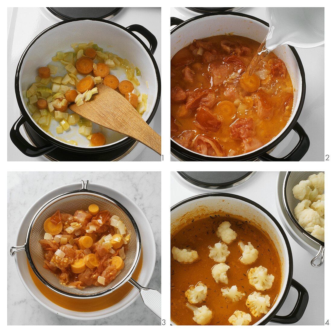 Tomatensuppe mit Blumenkohl zubereiten