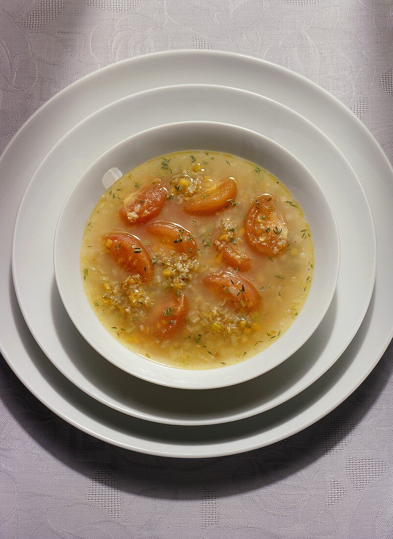Unripe Spelt Grain-Tomato Soup