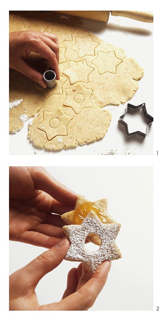 Making star-shaped jam biscuits