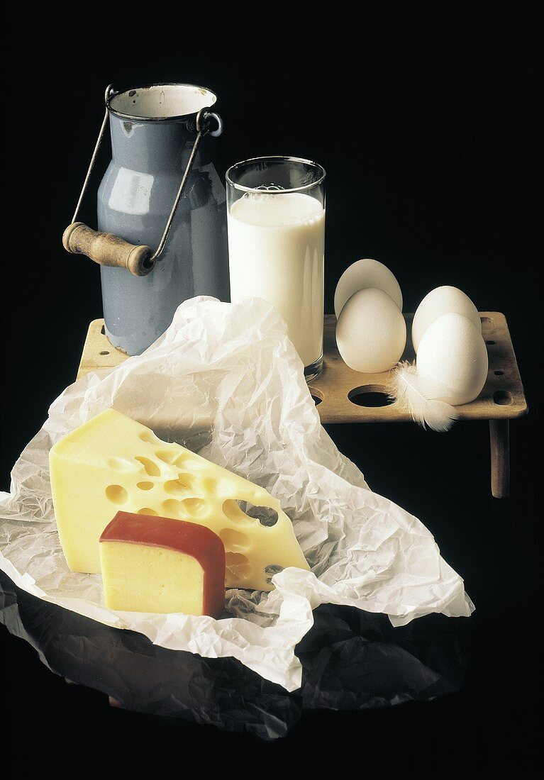 Eggs and Cheese; Milk Still Life