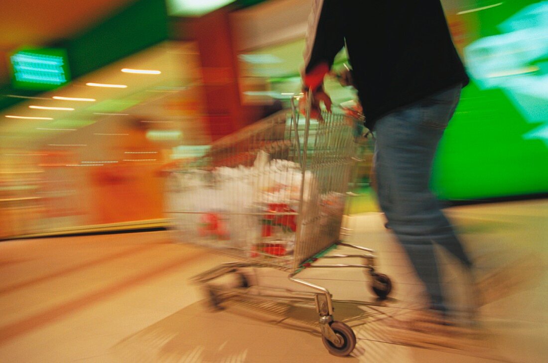 Person on a hectic food shopping trip