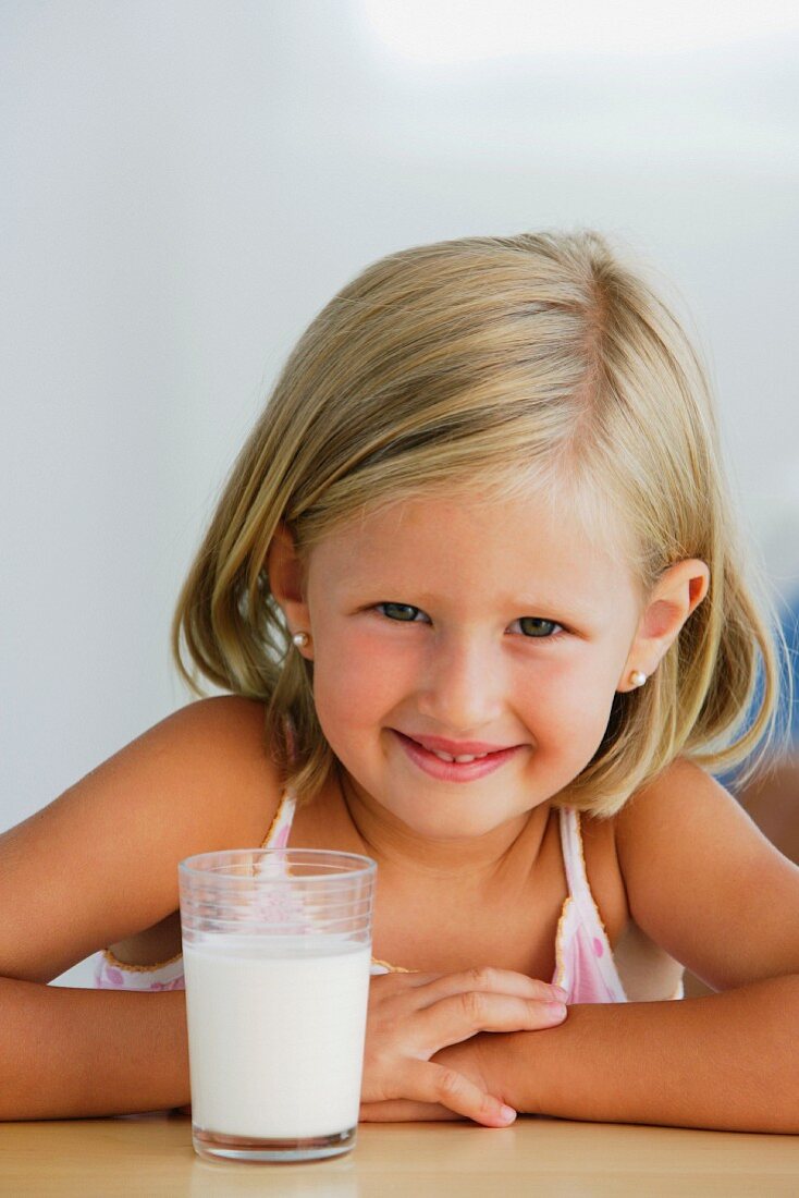 Little girl with glass of milk