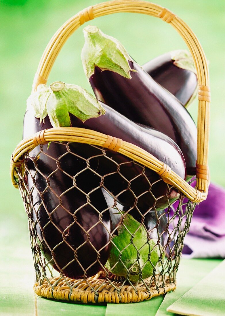 Aubergines in a basket