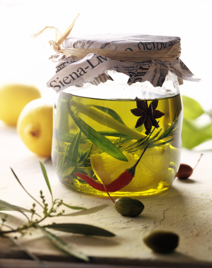 Jar of flavoured olive oil