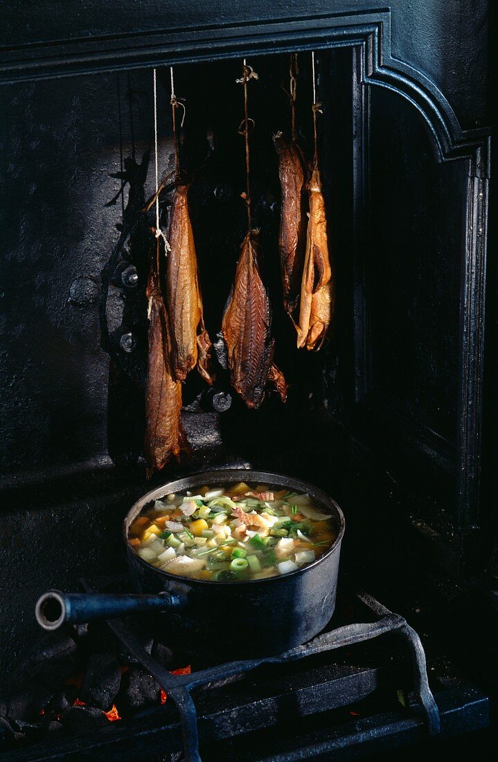 Smoked herring and vegetable soup