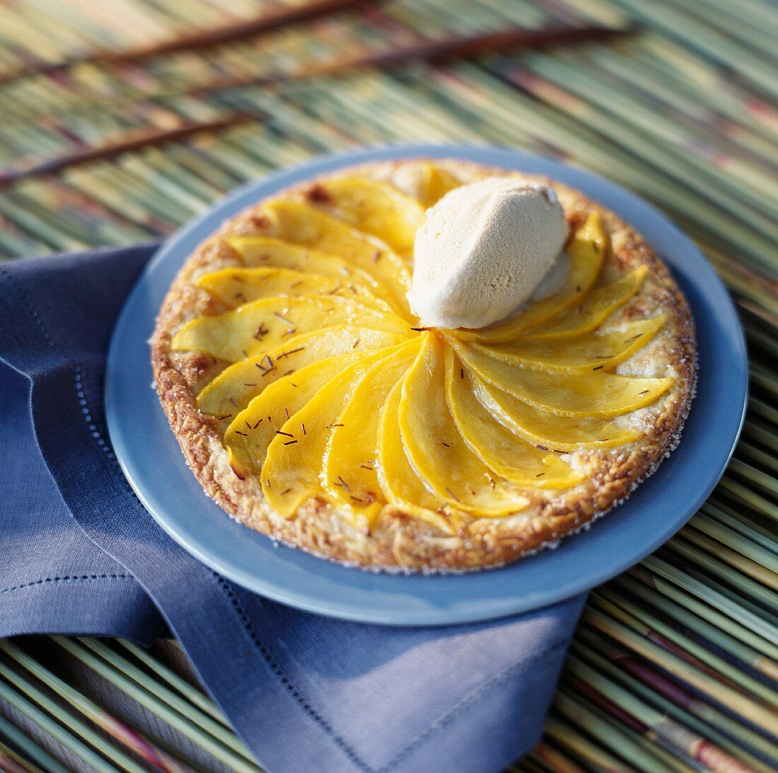 Mango tart with Bourbon tea ice cream