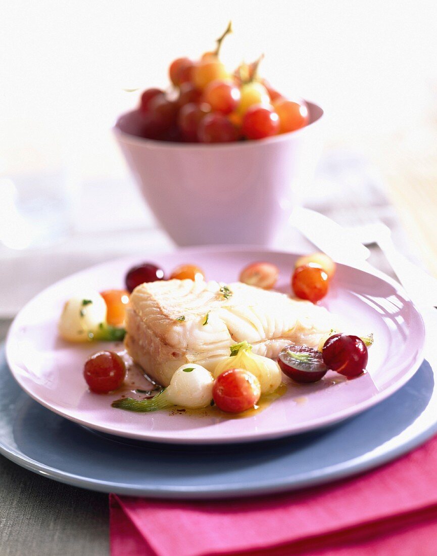 Turbot with grapes