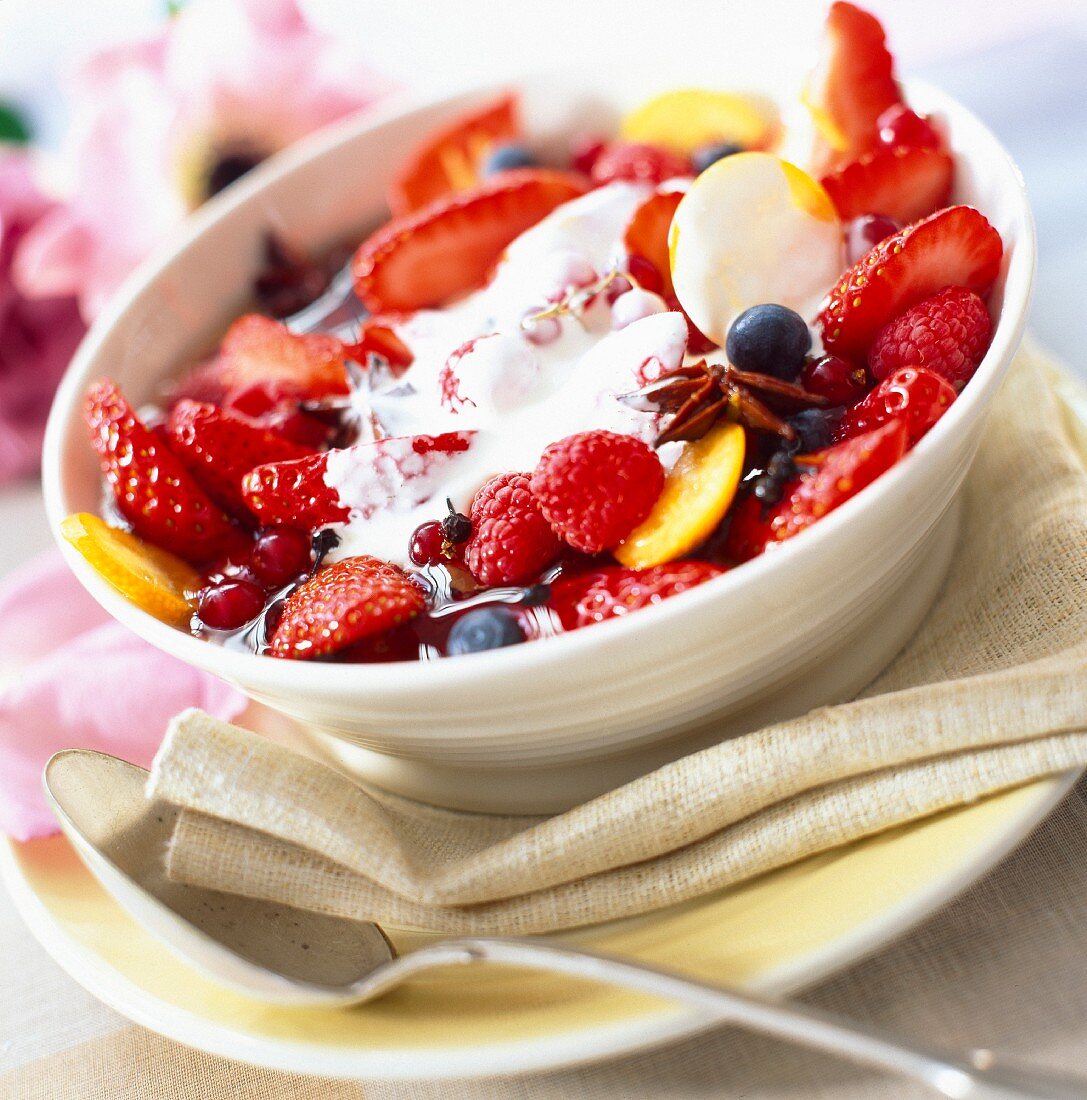 Summer fruit with cream