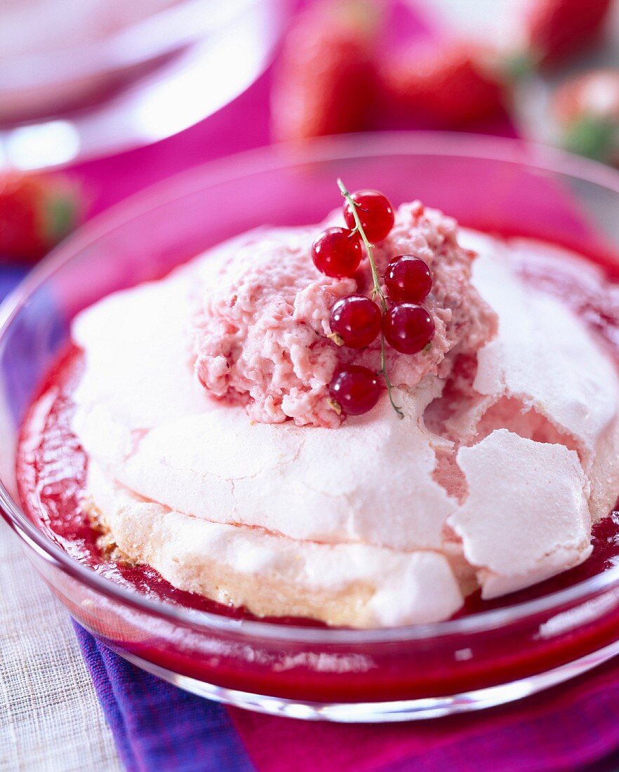 Strawberry mousse topped with strawberry meringue