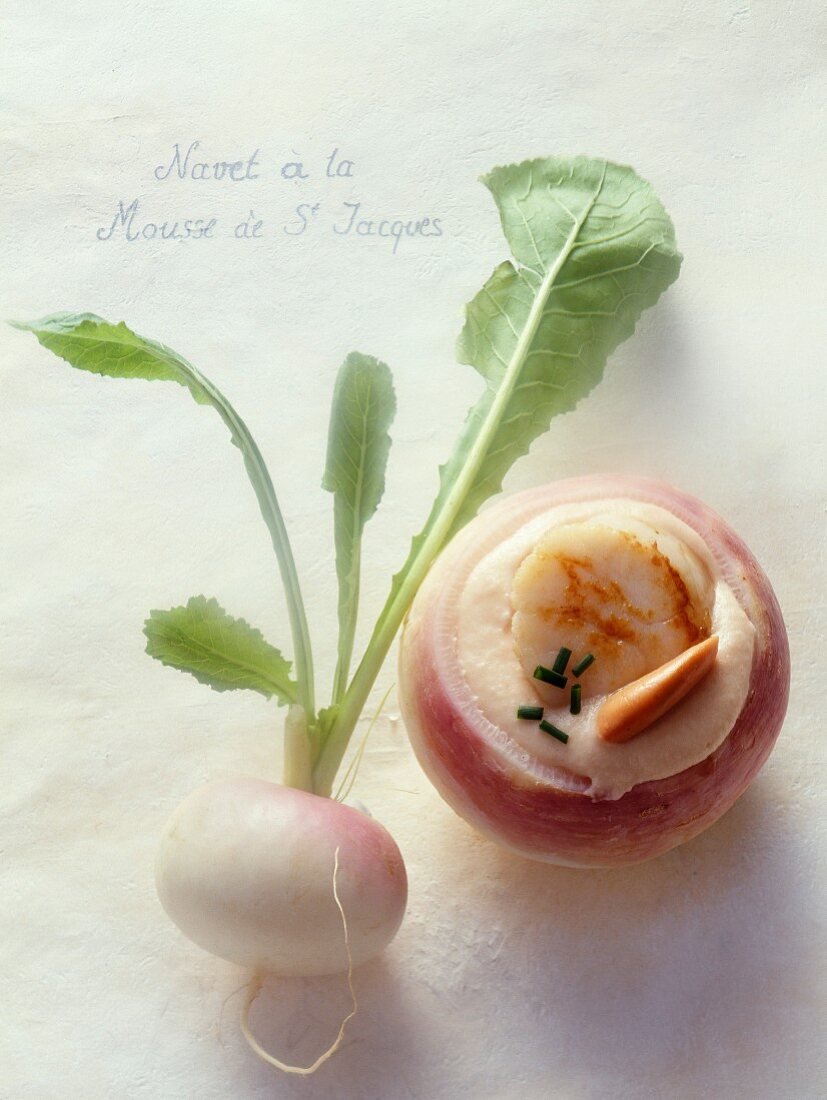 Turnip stuffed with scallop mousse