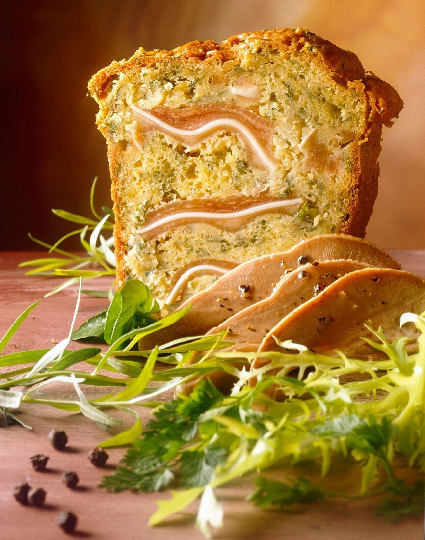 Lamb's toungue salad and pig's ears savoury cake